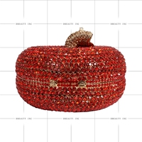 Pochette de soirée de luxe pour femme, motif pomme scintillante avec strass et cristaux, style classique et décontracté, en cuir PU et métal, avec bandoulière chaîne, pour les soirées