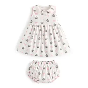 Baby Meisjes Prinses Kroon Jurk Baby Zomer Boutique Mouwloze Katoenen Jurk Peter Pan Kraag Uk Designer Merk Kleding In Voorraad