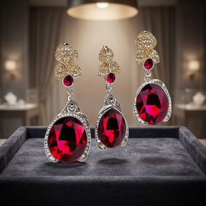 Pendientes Colgantes Hechos a Mano de Plata de Ley 925 con Doble Capa de Rodio y Granate, Modernos para Bodas y Fiestas - Product Image 4
