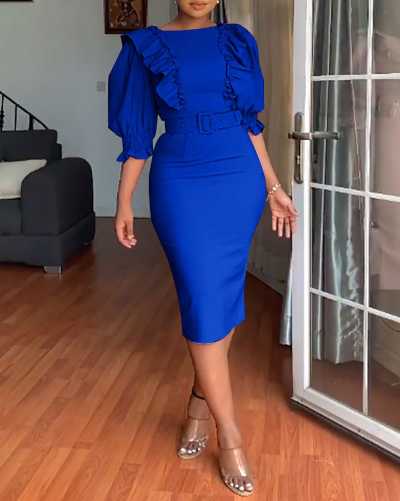 YYS облегающее классическое платье с рукавами-фонариками и оборками, Африканское женское офисное платье для работы