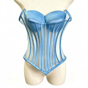 Reggiseno <span class=keywords><strong>Push</strong></span>-<span class=keywords><strong>Up</strong></span> da Donna all'Ingrosso in Rete Trasparente con Ricamo 3D, Scollo a Cuore, Coppe in Raso e Design Modellante con Laccetti Posteriori - Product Image 5