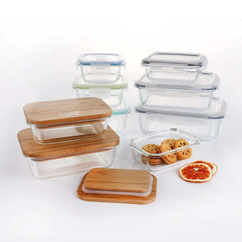 Promotion rectangle Excellent Microwave Safe Vacuum High Meal Prep Glass Food Storage Container with lids for home tableware