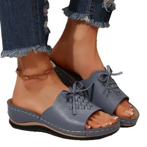 Sandales compensées d'été à bout ouvert pour femmes, chaussures décontractées grande taille à talon épais <span class=keywords><strong>en</strong></span> PU et semelle <span class=keywords><strong>en</strong></span> caoutchouc - Product Image 5