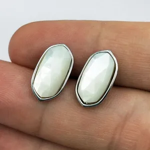 Latest mother of pearl shell Design Metal 14K Gold Natural Gemstone Stud Gold Earrings Earring Jewellery Jewelry For Women Gift