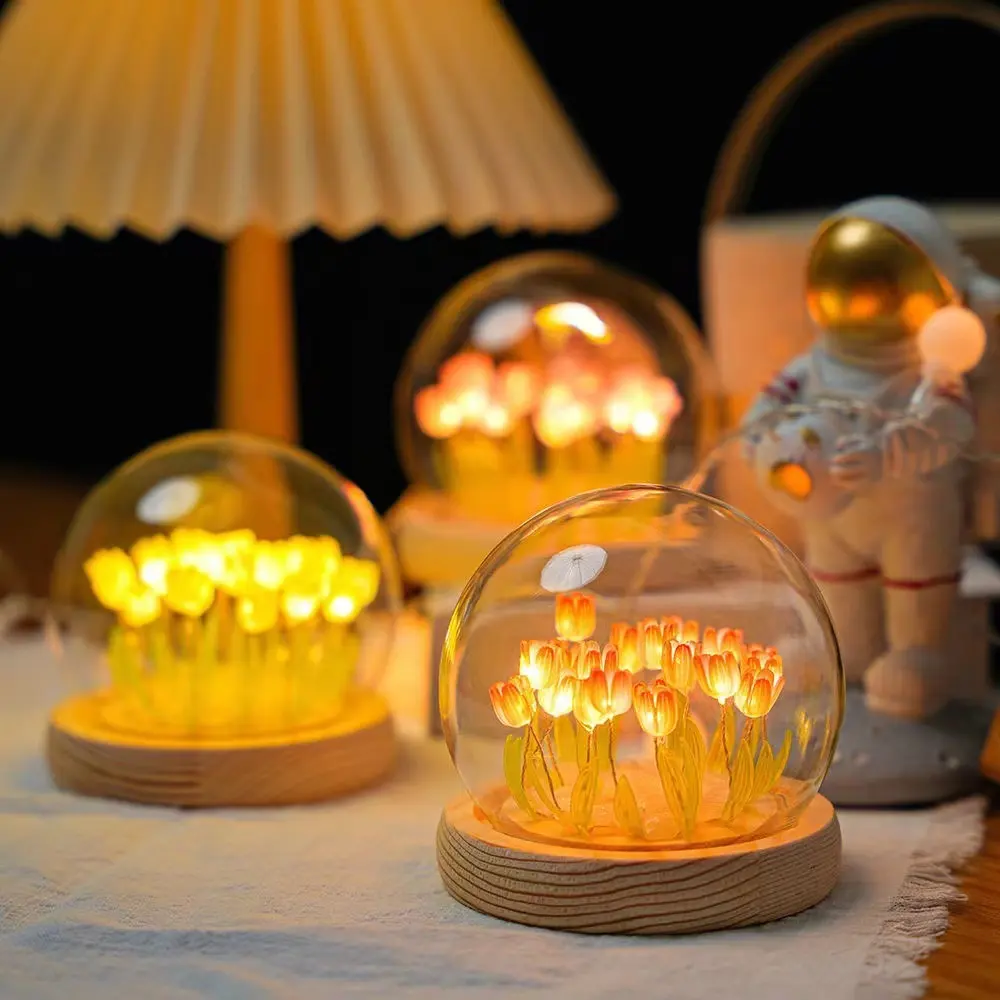 2024 Hete Verkoop Diy Tulp Glazen Tafellamp Nachtlampje Verjaardag Kerstcadeaus Kristallen Bol Bloem Tulpen Led Nachtlampje
