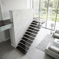 Escalier intérieur en métal Tanlong avec marches en verre, design moderne en bois, escalier droit en métal, escalier flottant en métal