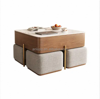 Table basse carrée nordique à double usage, tabouret, design moderne simple, plaque en pierre, fabrication artisanale, marbre de style campagnard pour les petits foyers
