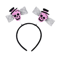 Serre-tête fantaisie personnalisé en résine plastique, motif crâne à paillettes et nœud en dentelle, pour fête d'Halloween transfrontalière, accessoire de tête tendance