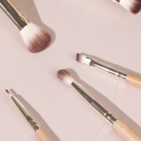 Ensemble de pinceaux de maquillage professionnels, poils synthétiques, pinceau plat en éventail, manche en bois, fard à paupières, cils, blush, outils en gros, Guangdong