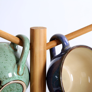 Supporto per asciugatura ad aria con 6 ganci rimovibili in <span class=keywords><strong>noce</strong></span> in piedi tipo portabicchieri in legno tazza da caffè forma albero organizzatore tazza - Product Image 3