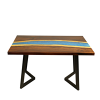 Table en dalle de rivière Table de bureau moderne en résine époxy sur mesure en bois de noyer massif