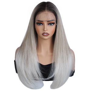 Perruque Synthétique Frontale en Dentelle 13x6, 24 Pouces, Châtain Chocolat, Raie Libre, Longue et Lisse, Ombrée Châtain Blond avec Mèches, Résistante à la Chaleur - Product Image 6