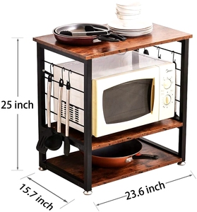 6 ganchos industriales de madera horno de <span class=keywords><strong>microondas</strong></span> de pie o botella de especias rack de almacenamiento con marco de metal para Cocina - Product Image 3