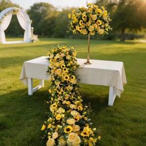 Ensemble de fleurs artificielles bicolores bleues, rangée de fleurs assorties, boule florale, chemin de table en soie pour la décoration de fond de scène et d'allée de mariage - Product Image 4