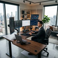 Bureau debout électrique en forme de L avec triple moteur |   Bureau de direction moderne à hauteur réglable pour configuration multi-écrans