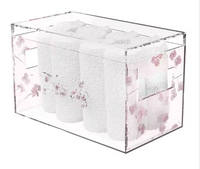 Taille personnalisée Judaica Lucite Boîte à serviettes en acrylique transparent de qualité supérieure avec motif floral doré-Organisateur de rangement élégant pour salle de bain