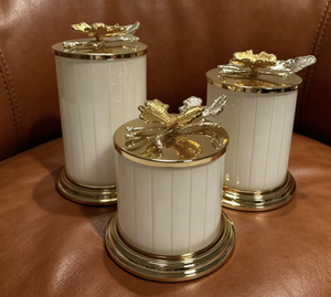 Vente en gros de pots à café, bonbons, thé et sucre en verre blanc et or modernes, <span class=keywords><strong>avec</strong></span> couvercle en forme de feuille, pour la décoration de la cuisine - Product Image 2