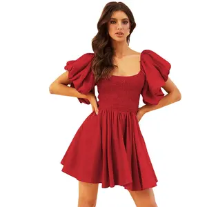Новинка 2024 Женская Повседневная облегающая одежда Boskims красная Клубное вечернее платье элегантное платье с коротким рукавом и пышными рукавами