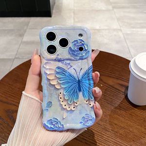 Custodia Protettiva Antiurto con Bordo Ondulato per <span class=keywords><strong>iPhone</strong></span> 17 Air 16 15 14 13 Promax, Design Estetico Farfalla e Fiore Stile Pittura a Olio - Product Image 4