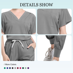 Women V-Neck <b>Scrub</b> Set Moisture Wicking Knitted Split Uniform Hospital Workwear <b>Clothes</b> Size S XXL - Product Image 2