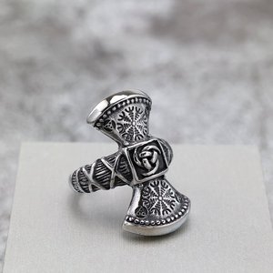 Bague pour homme en acier inoxydable de style rétro nordique, symbole viking, style hip hop, bijoux cadeau - Product Image 1