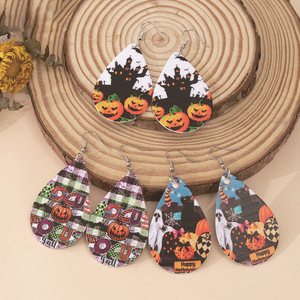 Boucles d'oreilles en acrylique imprimées Halloween pour femmes, motif sorcière effrayante, citrouille, crâne, double face, style dessin animé, bijoux de fête - Product Image 3
