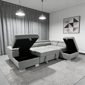 Divano Letto Moderno di Lusso in Pelle a Forma di U con Cuscini Trapuntati e Poggiatesta Regolabile - Product Image 5