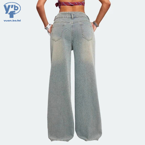 YUANBOFEI <span class=keywords><strong>Jeans</strong></span> Blu Larghi da <span class=keywords><strong>Donna</strong></span> a Vita Bassa, Gamba Larga, in Denim Lavato Vintage, Vestibilità Ampia, Stile Streetwear - Product Image 2