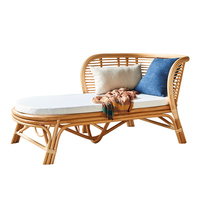 Sofá Cama Chaise Longue de Ratán Natural Estilo Japandi, Muebles de Salón, Sofá Interior con Cojín para Dormitorio o Balcón