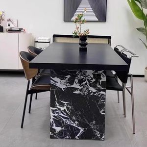 Juego de Mesa y Sillas de Comedor de Estilo Bauhaus Italiano, con Superficie de Roca Negra Pura, Duradero, Resistente a los Arañazos, de Gran Tamaño, Simple y Moderno - Product Image 5