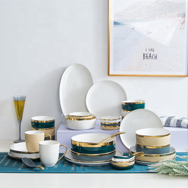 Hotel&Restaurant Gold Rim Porcelain Dinnerware Sets Ceramic Plates Set