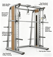 Máquina de fuerza Athspo Integrated Power Rack de acero inoxidable - Máquina Smith todo en uno con Lat Pulldown, Low Row y Cable Crosser