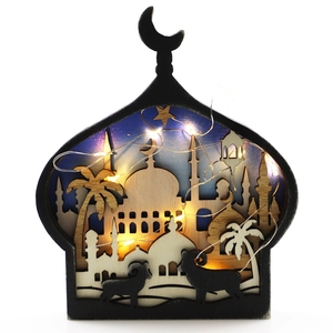 Vibrantes Adornos de Madera Hechos a Mano con Diseño de Mezquita y Palmera para las <span class=keywords><strong>Celebraciones</strong></span> de Ramadán y Eid, Ideales como Centro de Mesa - Product Image 3