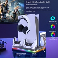Support de refroidissement PS5 avec station de charge, double ventilateur, lumière RGB, chargeur de manettes et rangement de jeux pour PS5 Slim et Pro