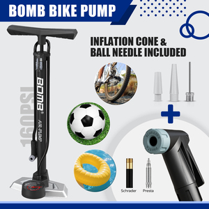 Pompe à air haute pression BOMO 160 PSI pour vélo, avec manomètre, valve à double tête, poignée ergonomique pour VTT et vélo de route - Product Image 2