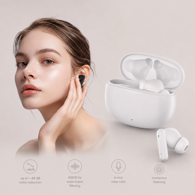 New Wireless Earphones Bluetooth 5.4 in Ear TWS Four Mark Noise Reduction Source Manufacturer Private Model Bluetooth Earphones