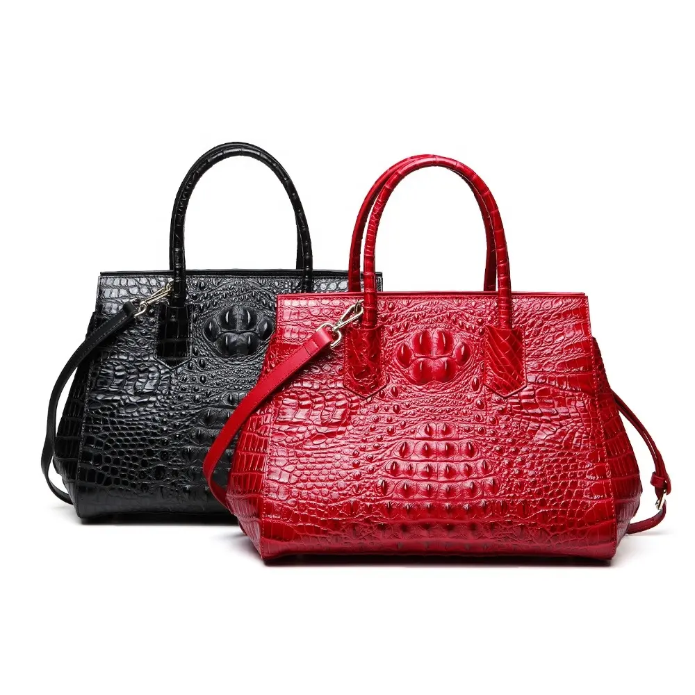 High quality fancy black crocodile leather handbag for ladies brand shoulder genuine leather handbag for women