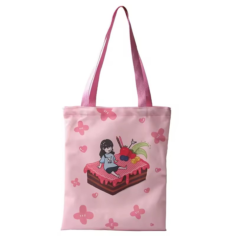 Wholesale standard size sublimation fashion women polyester canvas tote beach bag