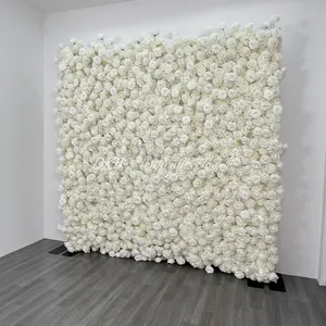 Artificial Factory Customized 3d 5d Rose Roll Up Flower Wall Backdrop 8ft X 8ft For Wedding Party Decoration
