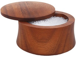 Wooden Salt Shaker With Lid Solid Seasonings Storage <b>Jar</b> Kitchen <b>Spice</b> Container Round Design For Home Use - Product Image 5