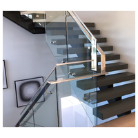 Escalier à monopoutre en acier chromé avec marches en bois Zebrano, balustrade en verre transparent et éclairage sous les marches