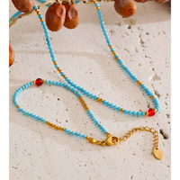 Collier ras du cou JINYOU 7690 en turquoise bleu, perles, plaqué or PVD, acier inoxydable, petite pierre d'agate rouge