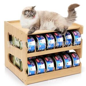 Estante de Almacenamiento de Comida para Mascotas de Madera, Organizador de Golosinas para Perros y Gatos de Doble Capa, Color Natural, Multifuncional - Product Image 1