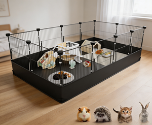 Parque de juegos modular grande <span class=keywords><strong>para</strong></span> animales pequeños de interior con base de revestimiento y valla metálica <span class=keywords><strong>para</strong></span> <span class=keywords><strong>conejos</strong></span>, conejillos de indias, gatitos y hurones - Product Image 3