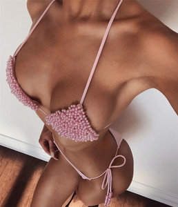 Conjunto de bikini de lujo con perlas, traje de baño sexy para mujer, mini bikini halter, traje de baño femenino. - Product Image 5