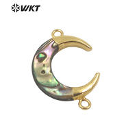 WT-JP271 nouvelle couleur mode or Double boucles coquille d'ormeau naturel petit croissant corne lune connecteur pour Bracelet collier