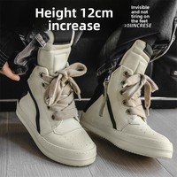 Chaussures montantes pour hommes, style urbain européen et américain, avec rehaussement interne de 12 cm, semelle épaisse en caoutchouc et languette large, design triangle inversé
