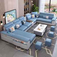 Ensemble de canapé modulaire en tissu moderne en forme de U avec chaise longue inclinable et pieds en acier inoxydable pour salon