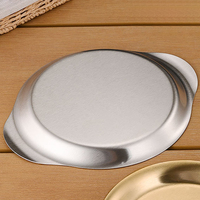 Assiette de service ronde en acier inoxydable de haute qualité, plateau à double anse doré pour cuisine, assiette à condiments, plateau de service pour fondue
