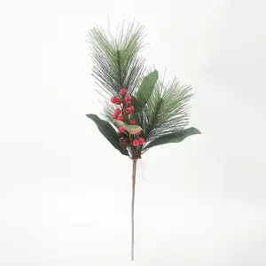 Christmas Artificial Green Plants With Red Berry Picks Winter Holly Fruits Bush And Green Foliage For Weddings And Gardens